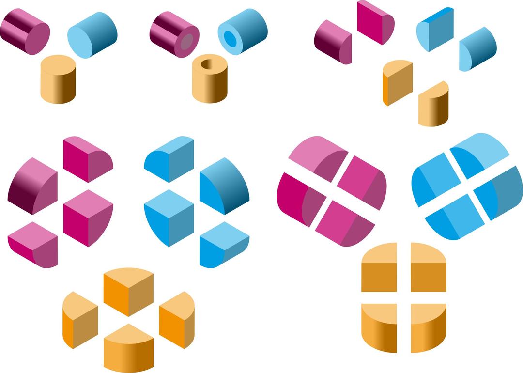 Isometric shapes 3 - cylinders png transparent