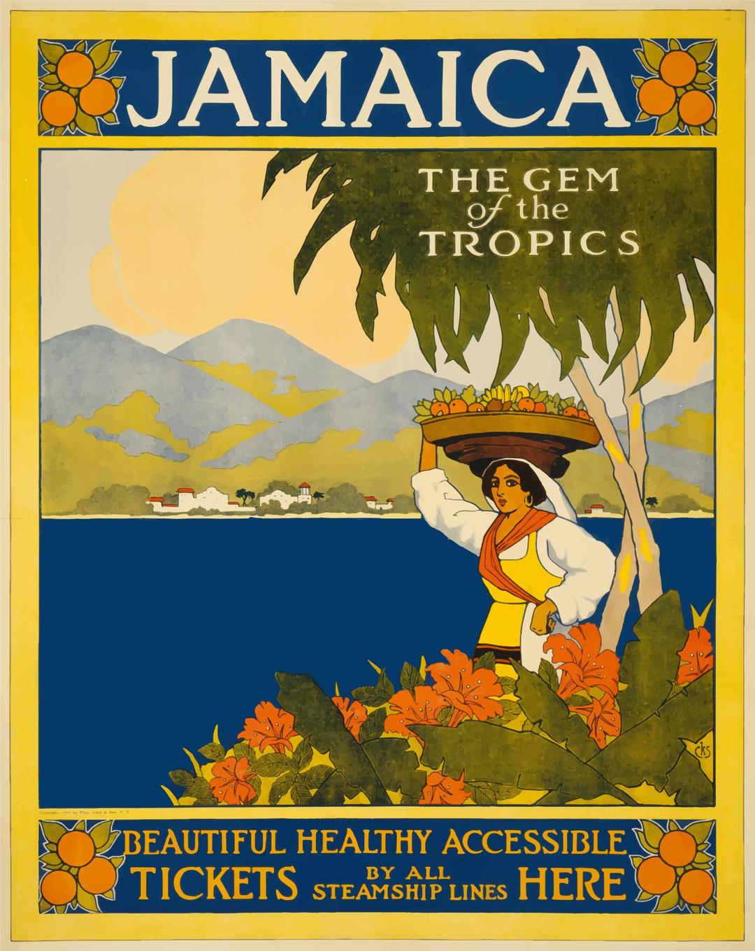 Jamaica The Gem Of The Tropics Vintage Travel Poster 1910 png transparent