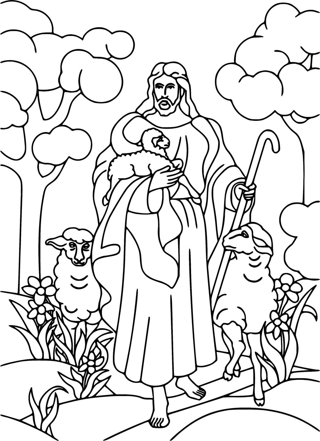 Jesus Christ The Shepherd Line Art png transparent