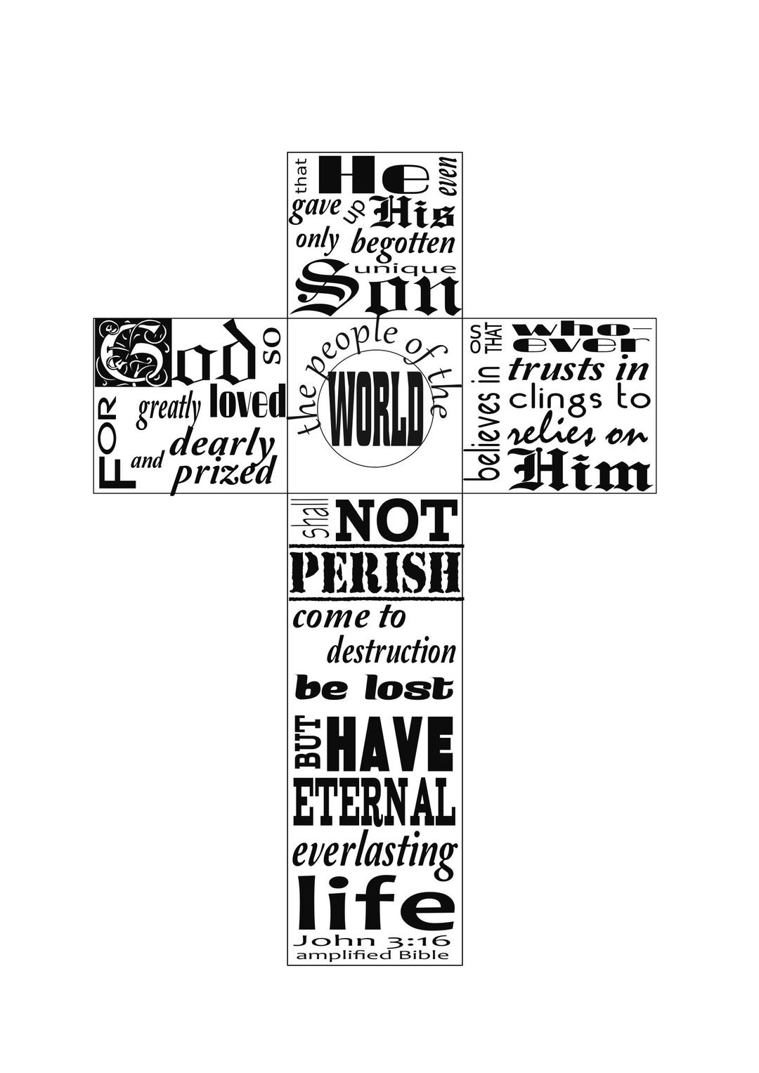 John 3:16 typography in cross png transparent