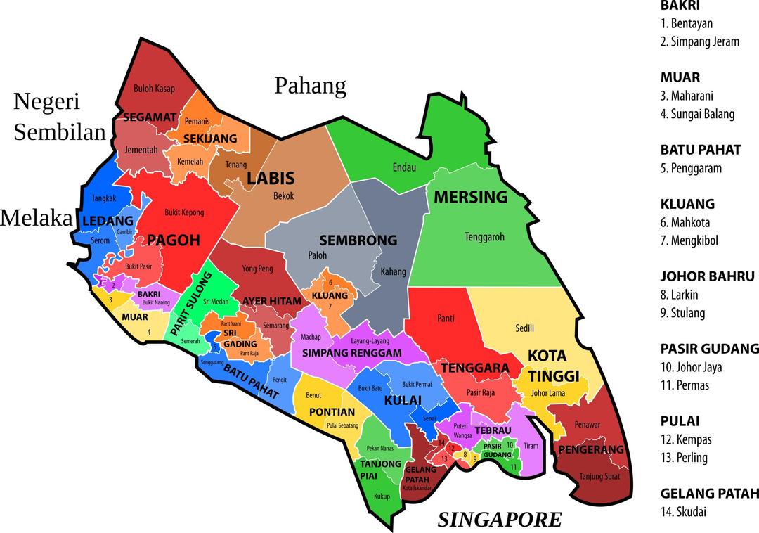Johor new electoral map (March 2017) png transparent