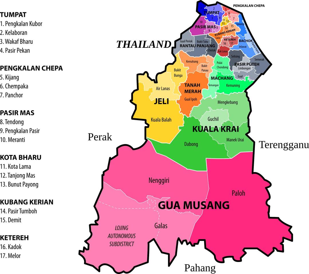 Kelantan new electoral map (March 2017) png transparent