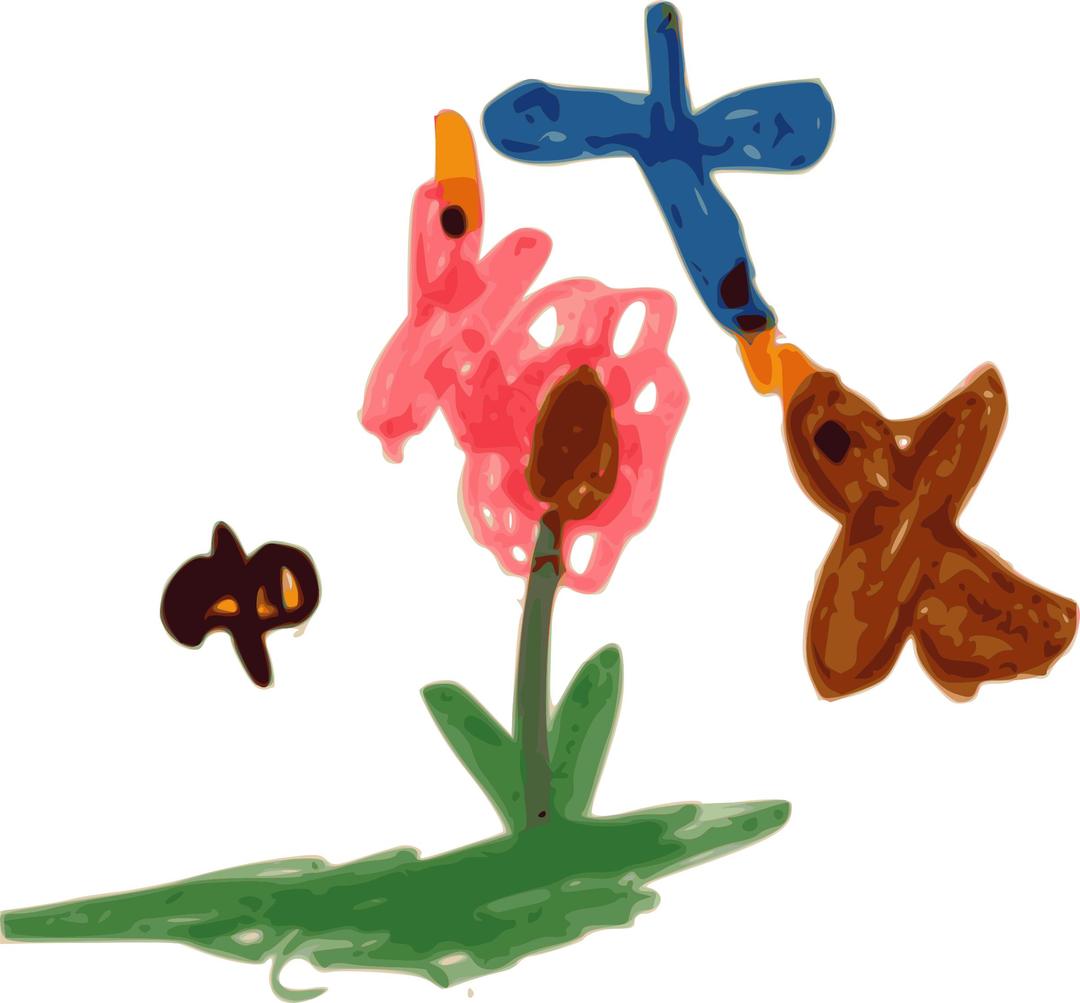 Kindergarten Art Birds, Bee, and Flower png transparent