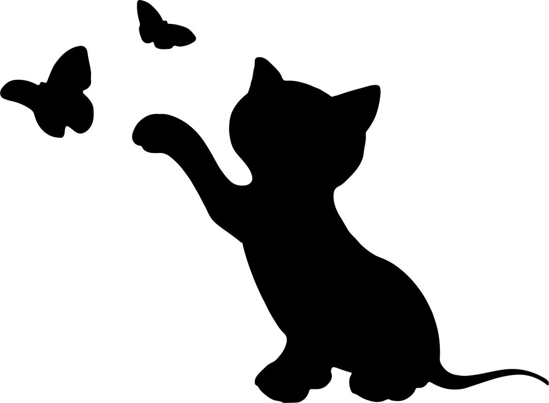 Kitten Playing With Butterflies Silhouette png transparent