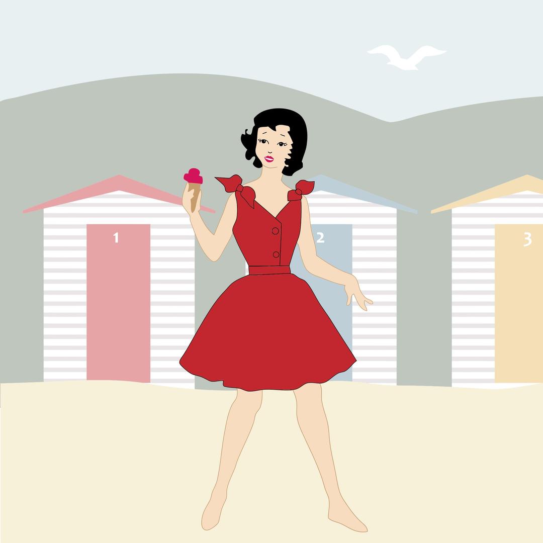 Lady In Red At The Beach png transparent