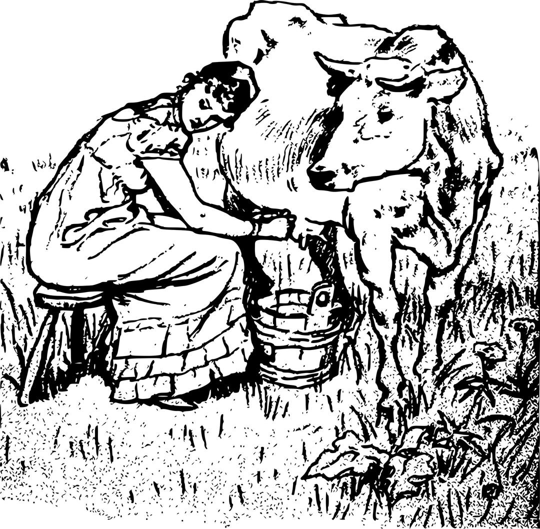 Lady Milking a Cow png transparent