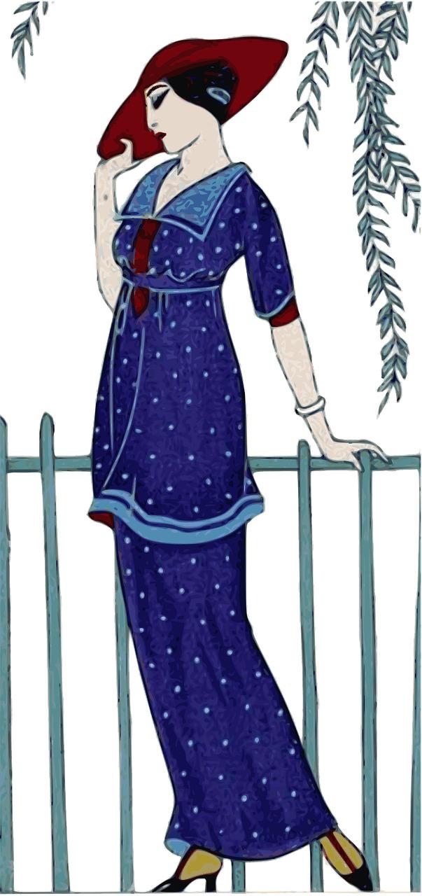 Lady With Red Hat Blue Dress png transparent