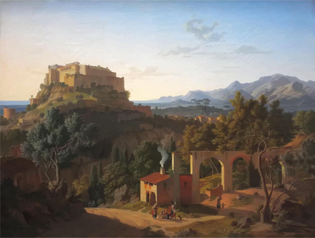 Landscape with the Castle of Massa di Carrara png transparent