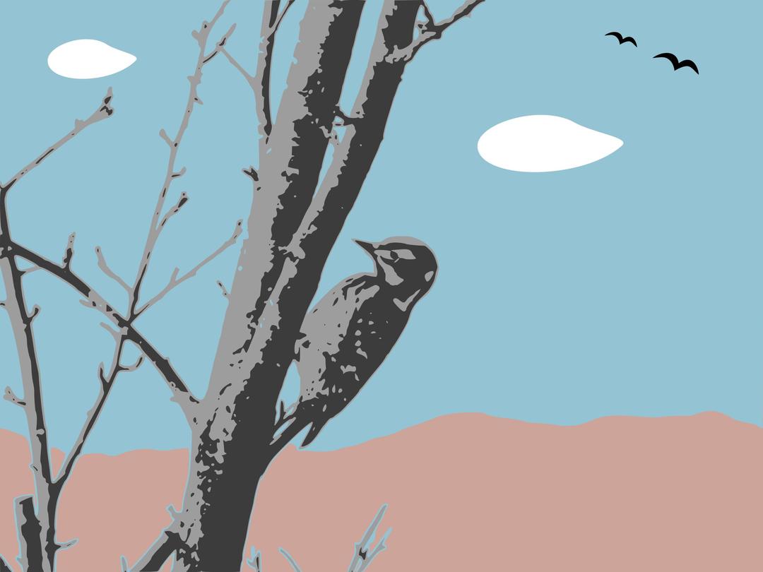 landscape with woodpecker png transparent