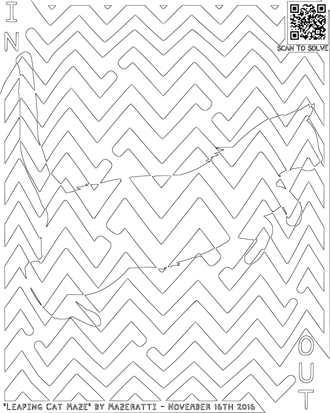 Leaping Cat Maze and Coloring Page png transparent