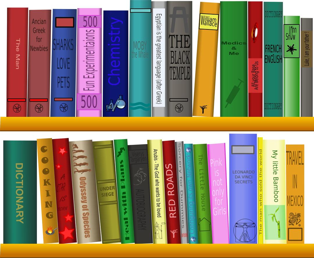 Library - Bibliothèque - book titles converted to paths png transparent
