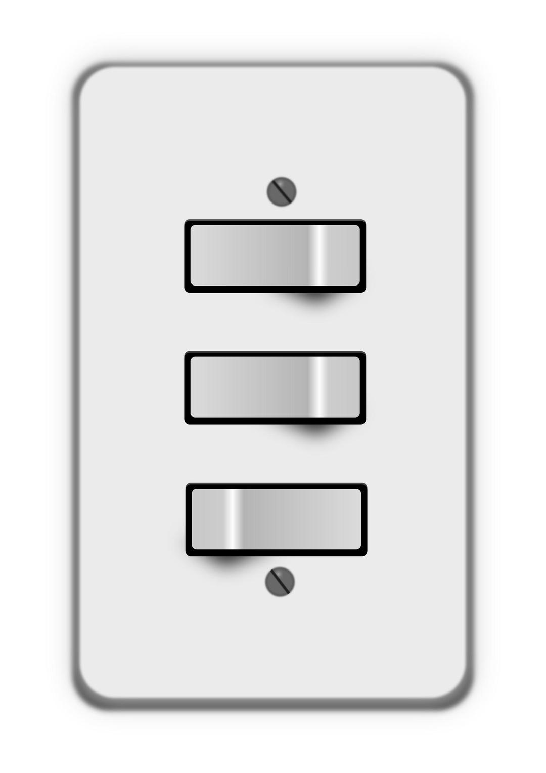 Light switch, 3 switches (two off) png transparent