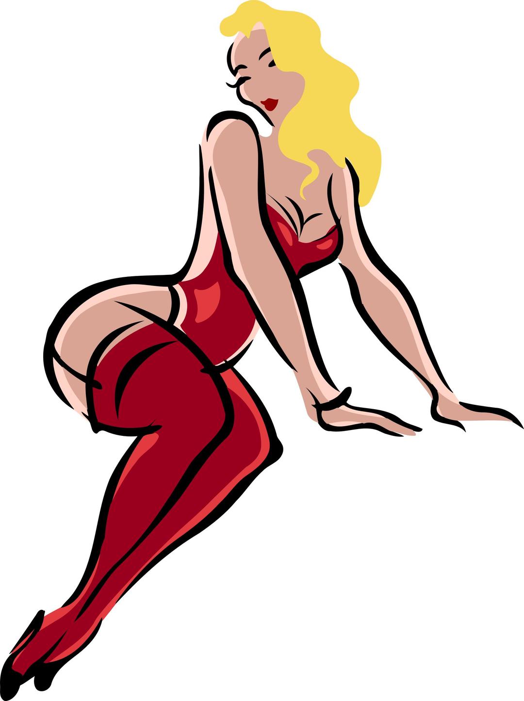 Lingerie model, light skin, blonde hair, red clothes png transparent