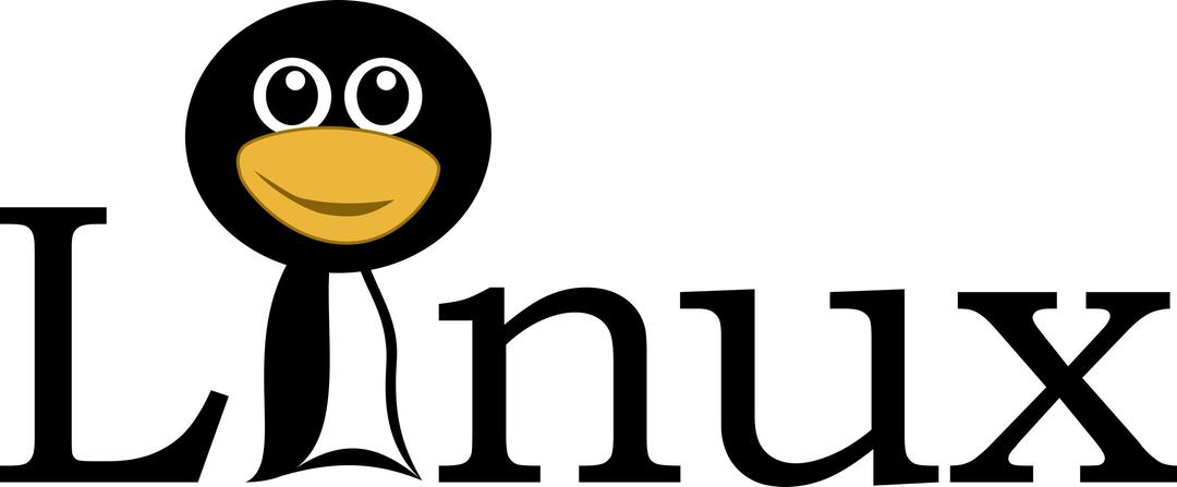 Linux text with funny tux face png transparent