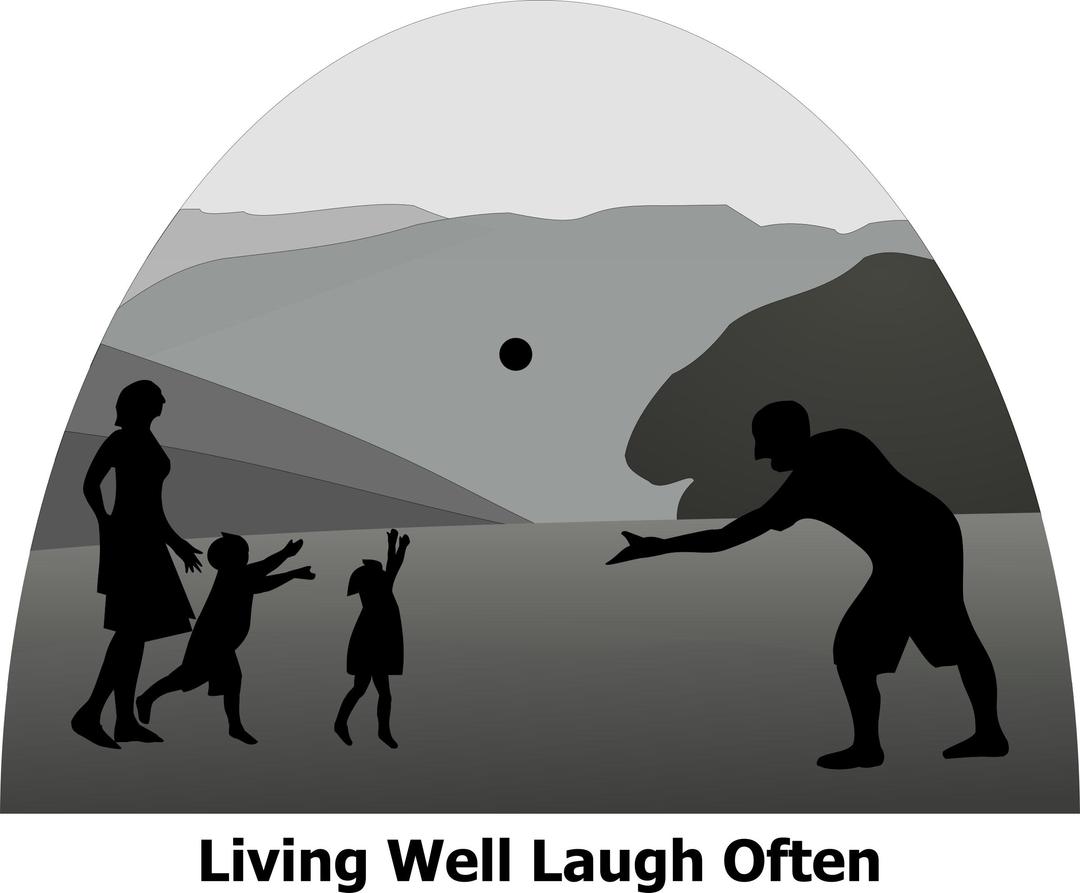 Living Well Laugh Often Logo 2 grey scale png transparent