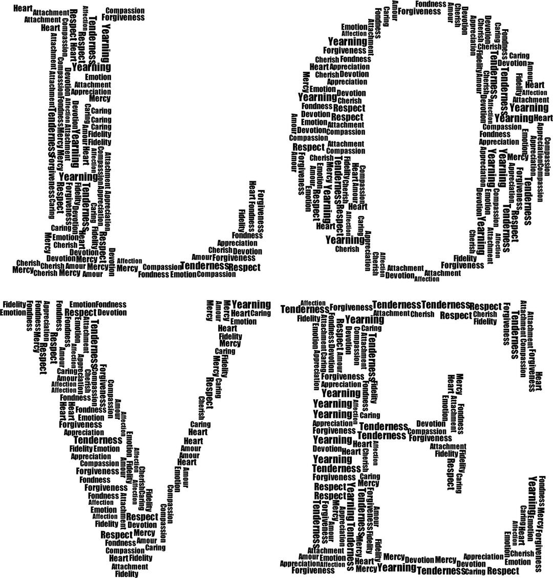 LOVE Word Cloud Typography Black png transparent