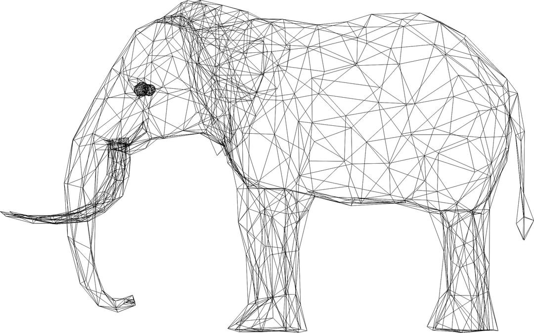 Low Poly 3D Elephant Wireframe png transparent
