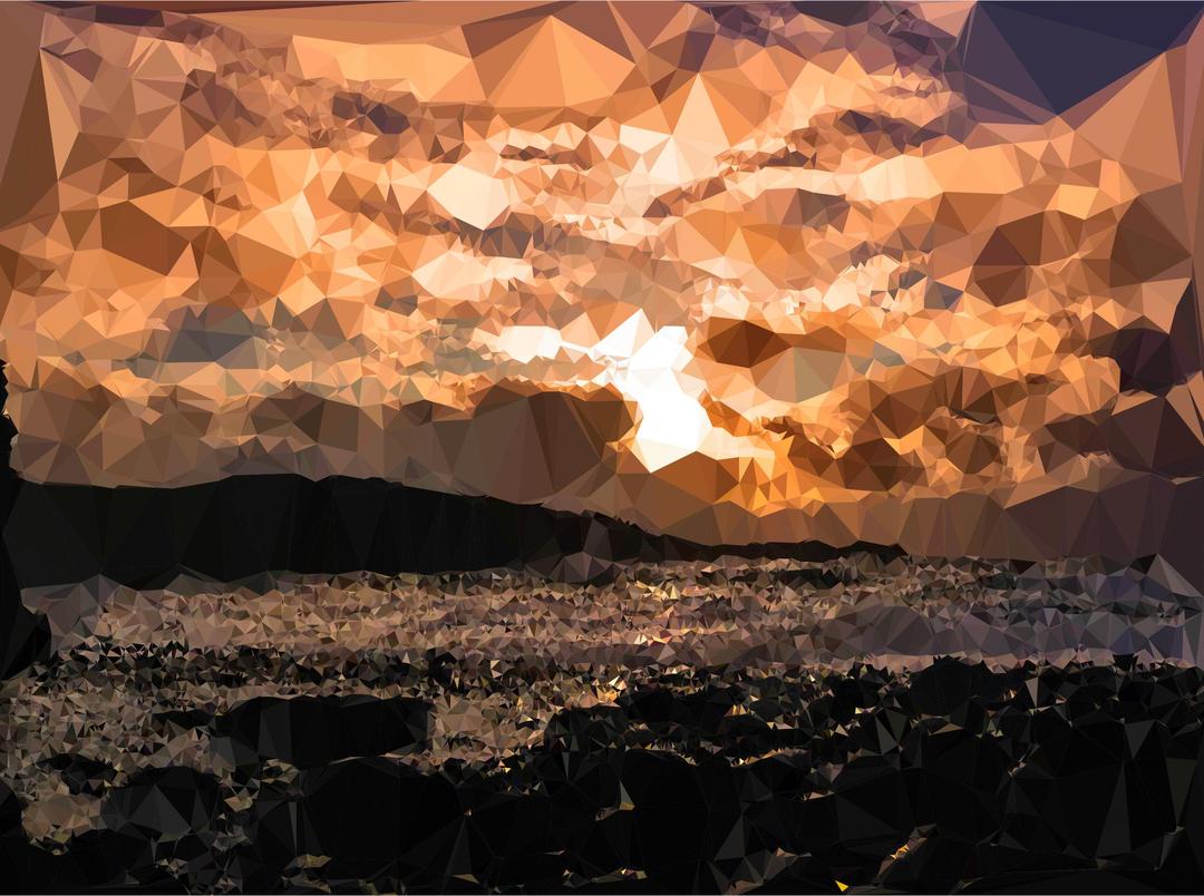 Low Poly Black Rocks Beach Sunset png transparent
