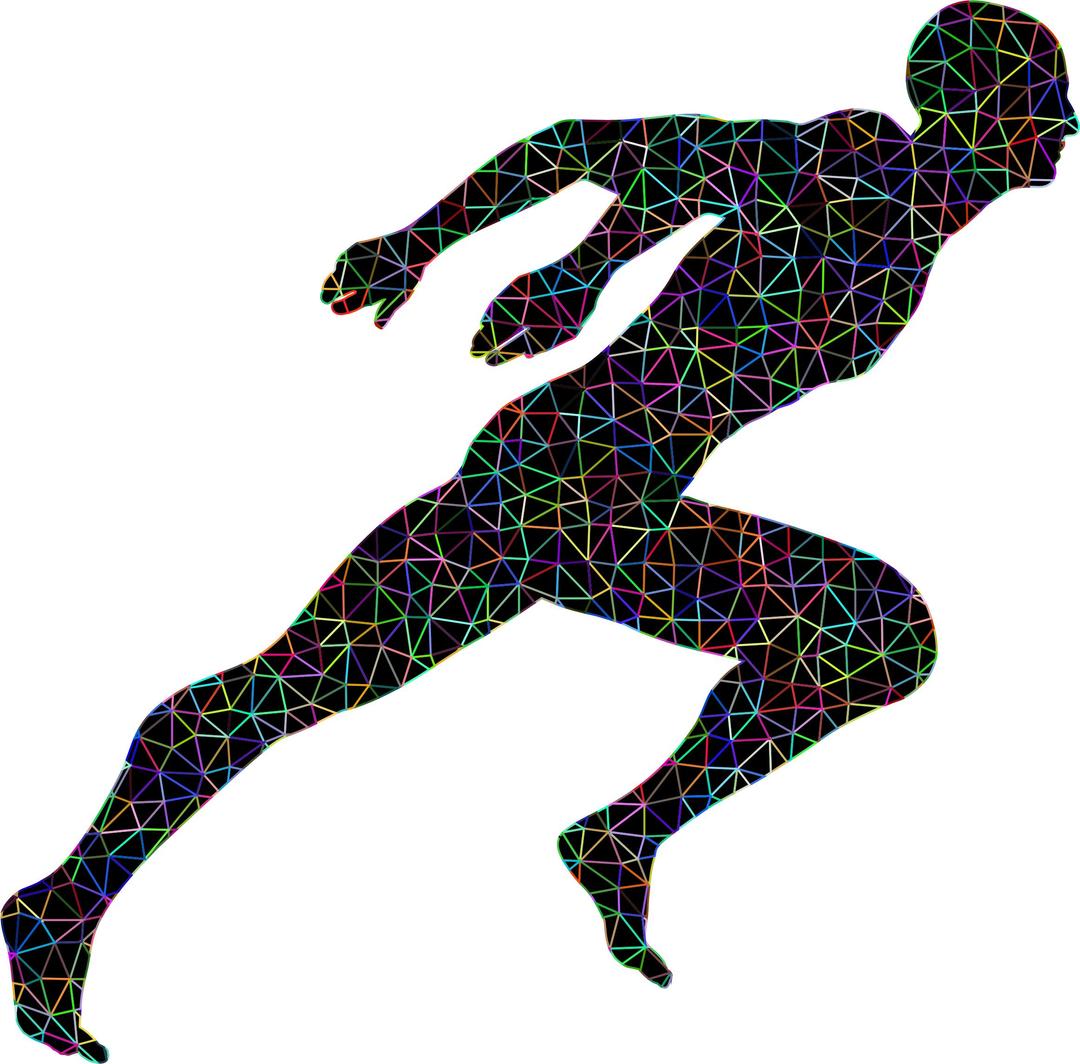 Low Poly Prismatic Wireframe Sprinting Man With Background png transparent