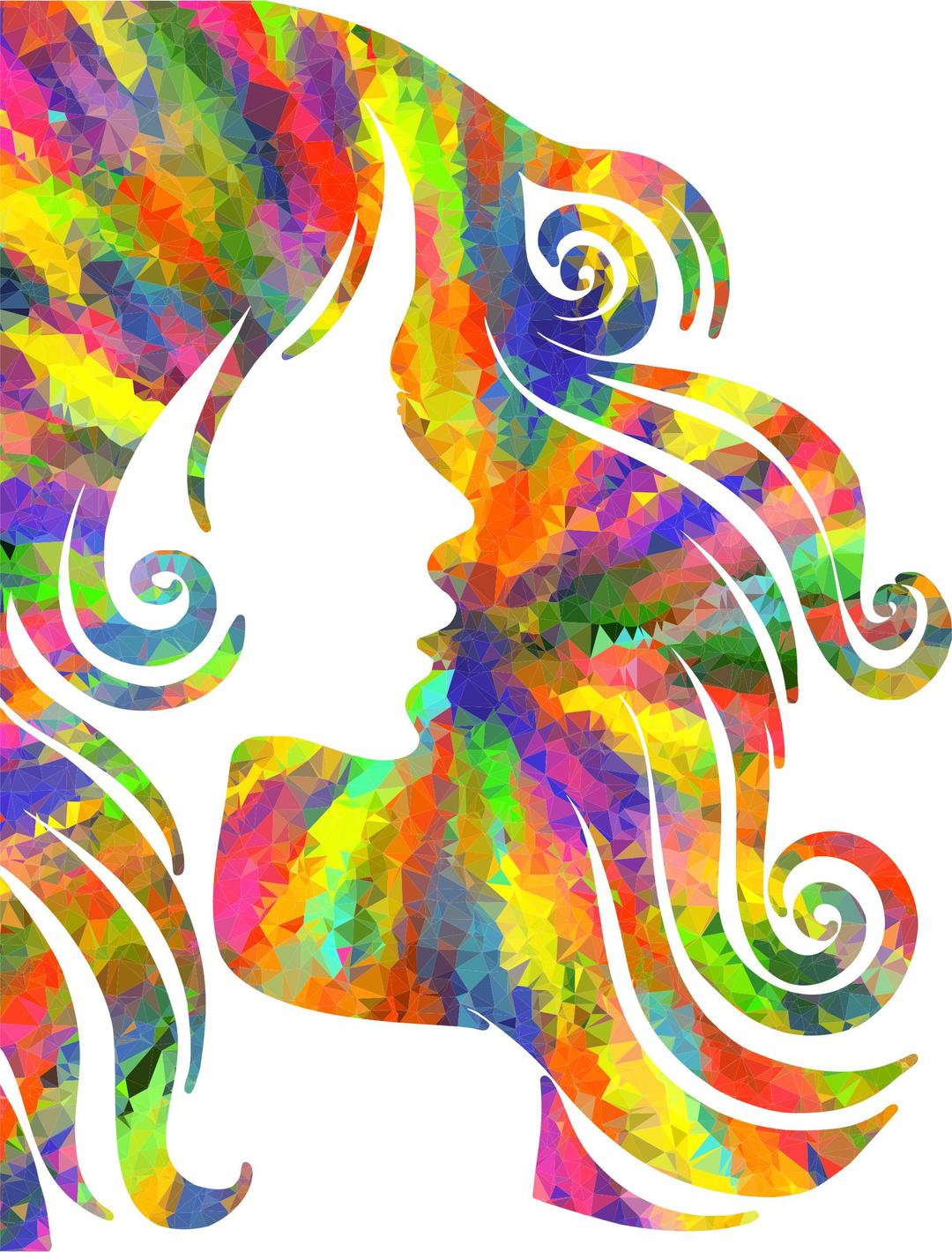 Low Poly Splash Of Color Female Hair Profile Silhouette png transparent