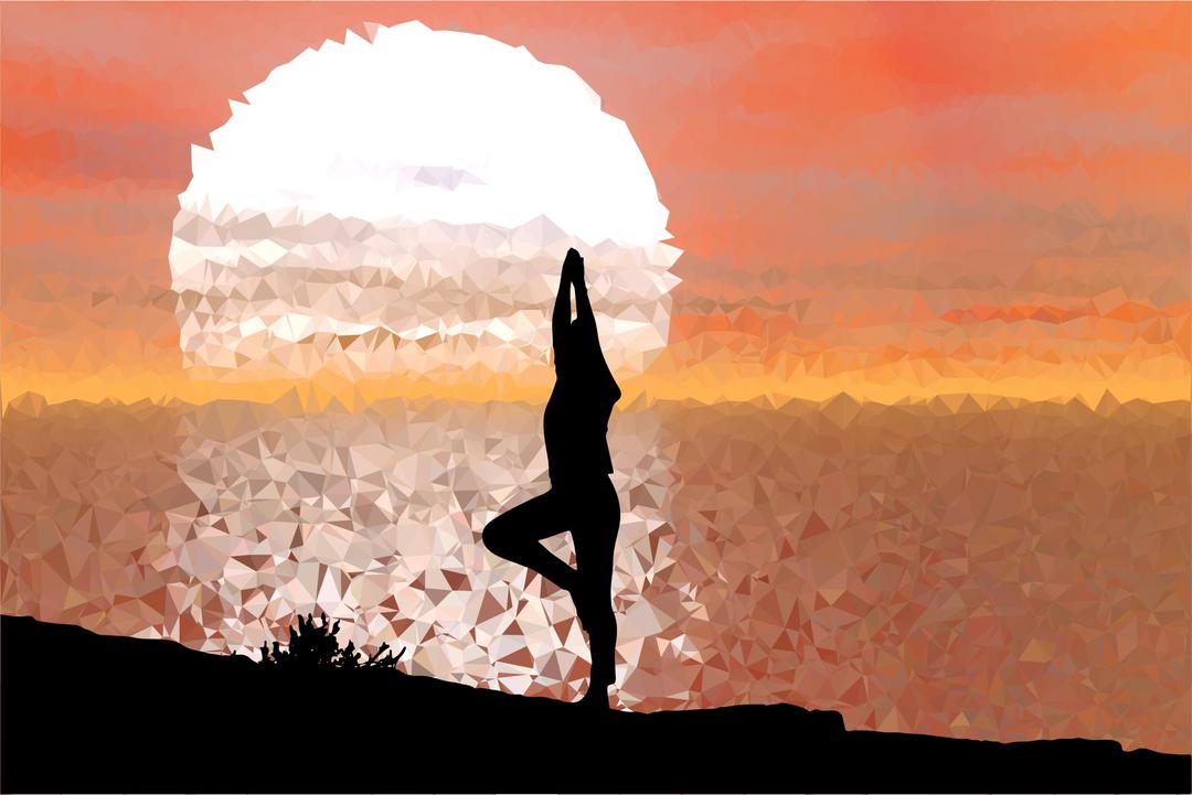 Low Poly Sunset Reflection Female Yoga Pose png transparent