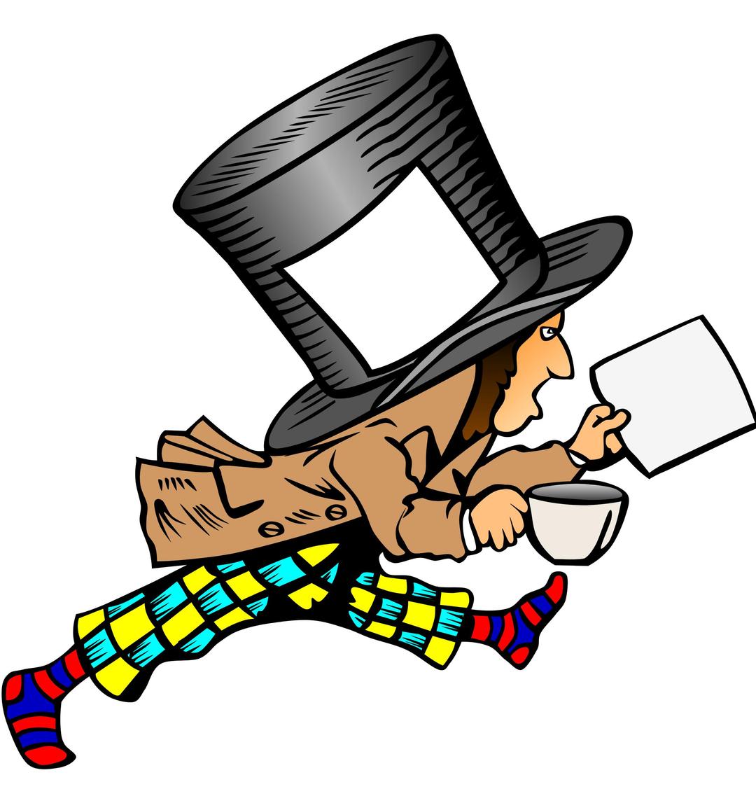 mad hatter with clean label on hat holding paper png transparent