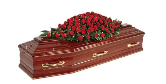 Mahogany Coffin Covered With Roses png transparent