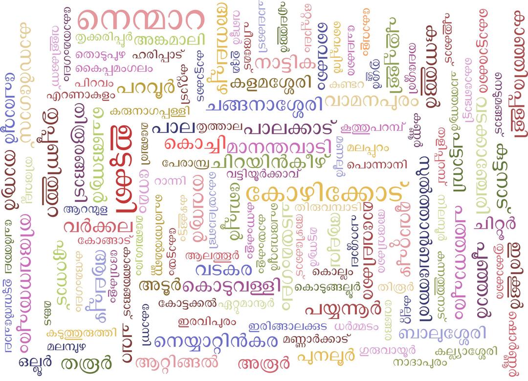 Malayalam Word Cloud using Legislative Assembly constituencies in Kerala png transparent