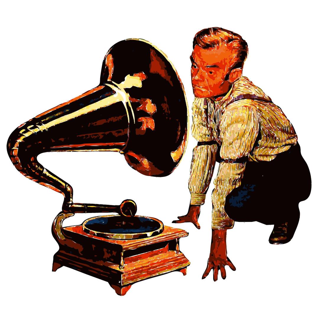 Man listening to Gramophone Saturized png transparent
