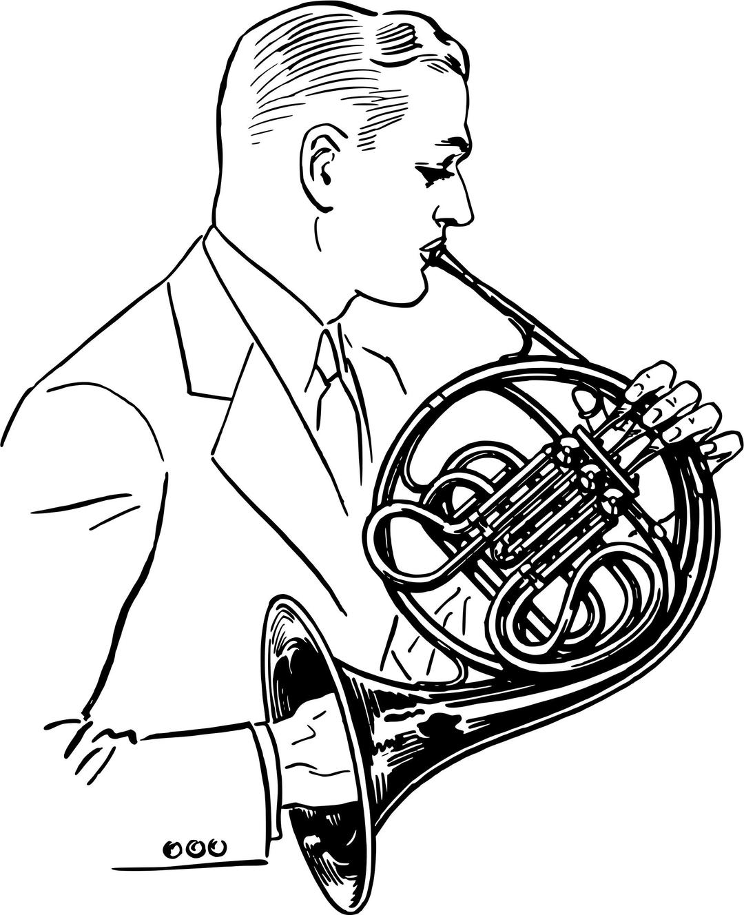 Man playing the french horn png transparent