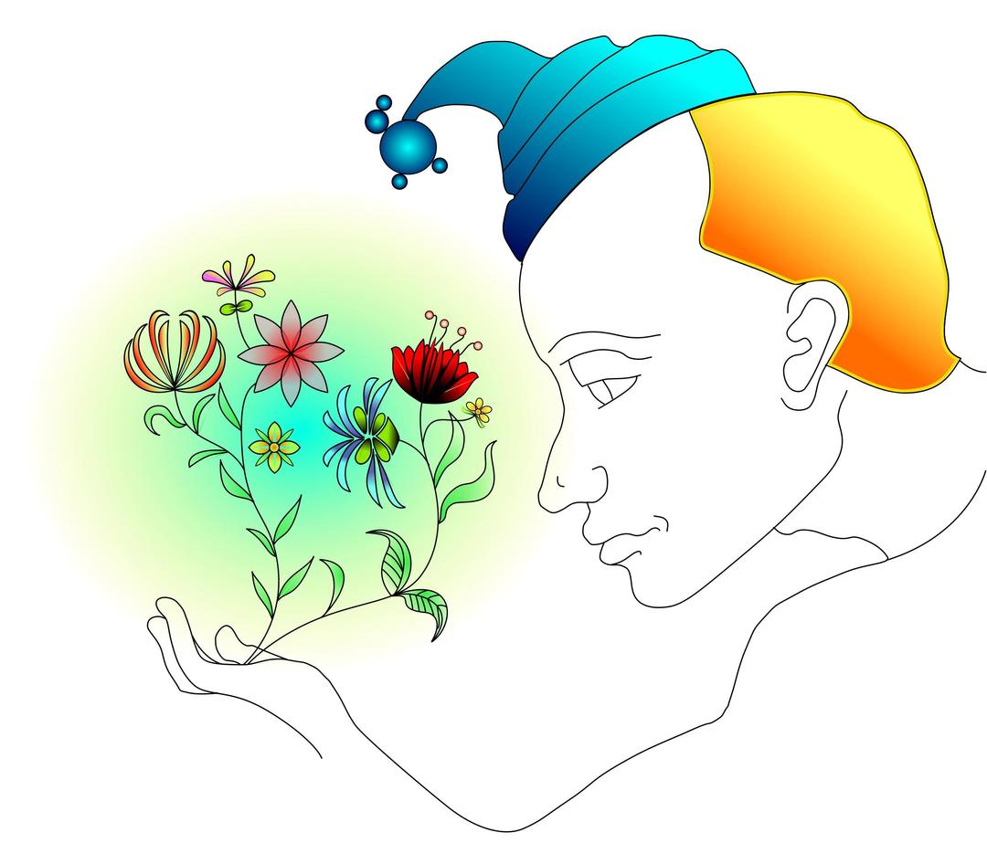 man with glowing flowers in his hand png transparent