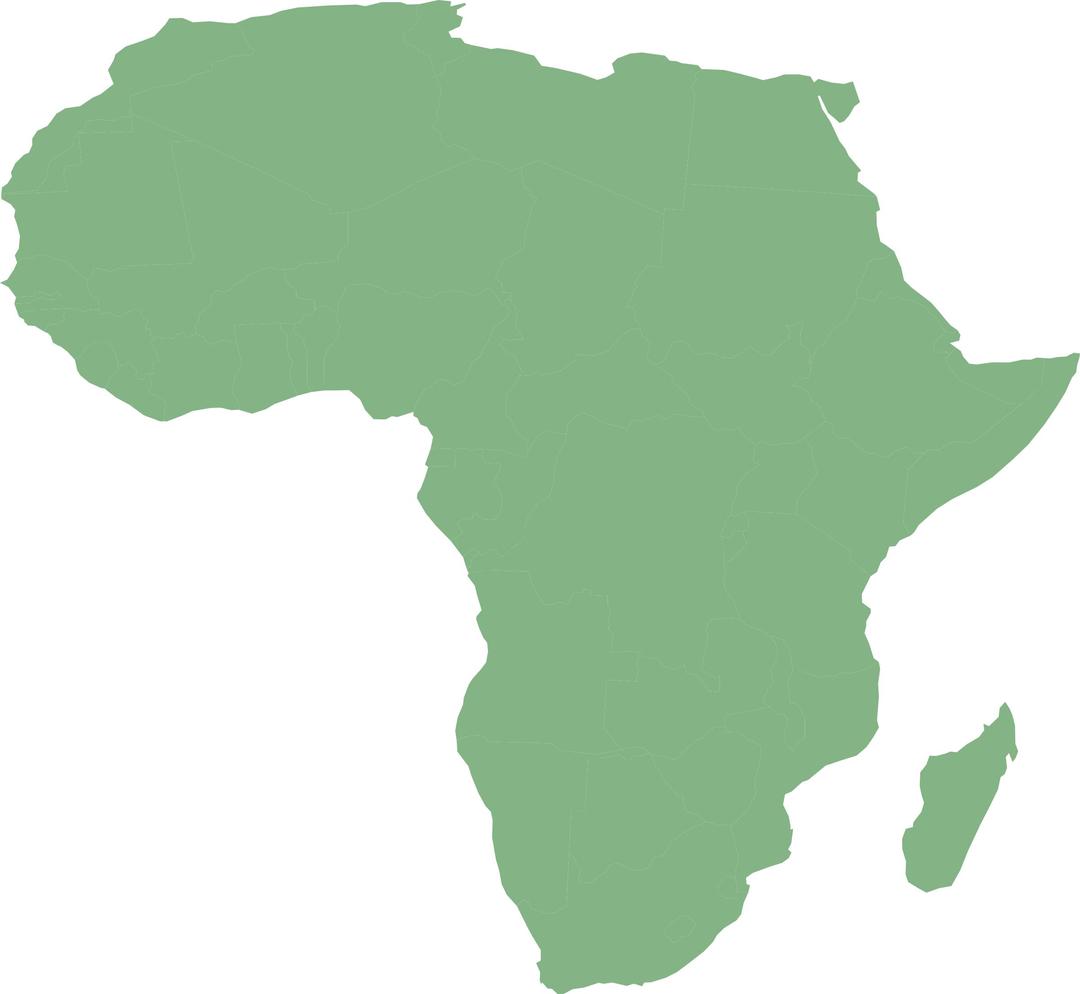 Map of Africa with countries in cylindrical equal area projection png transparent
