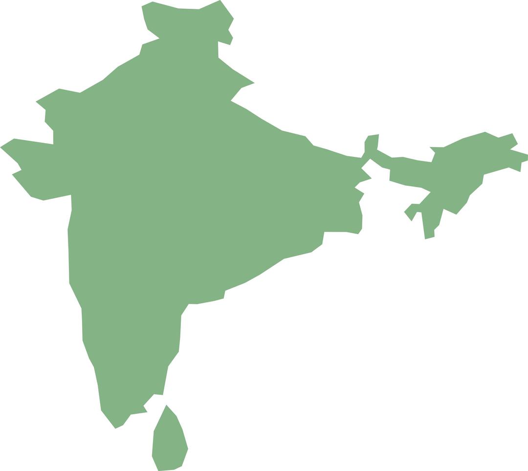 Map of India and Sri Lanka in cylindrical equal area projection png transparent