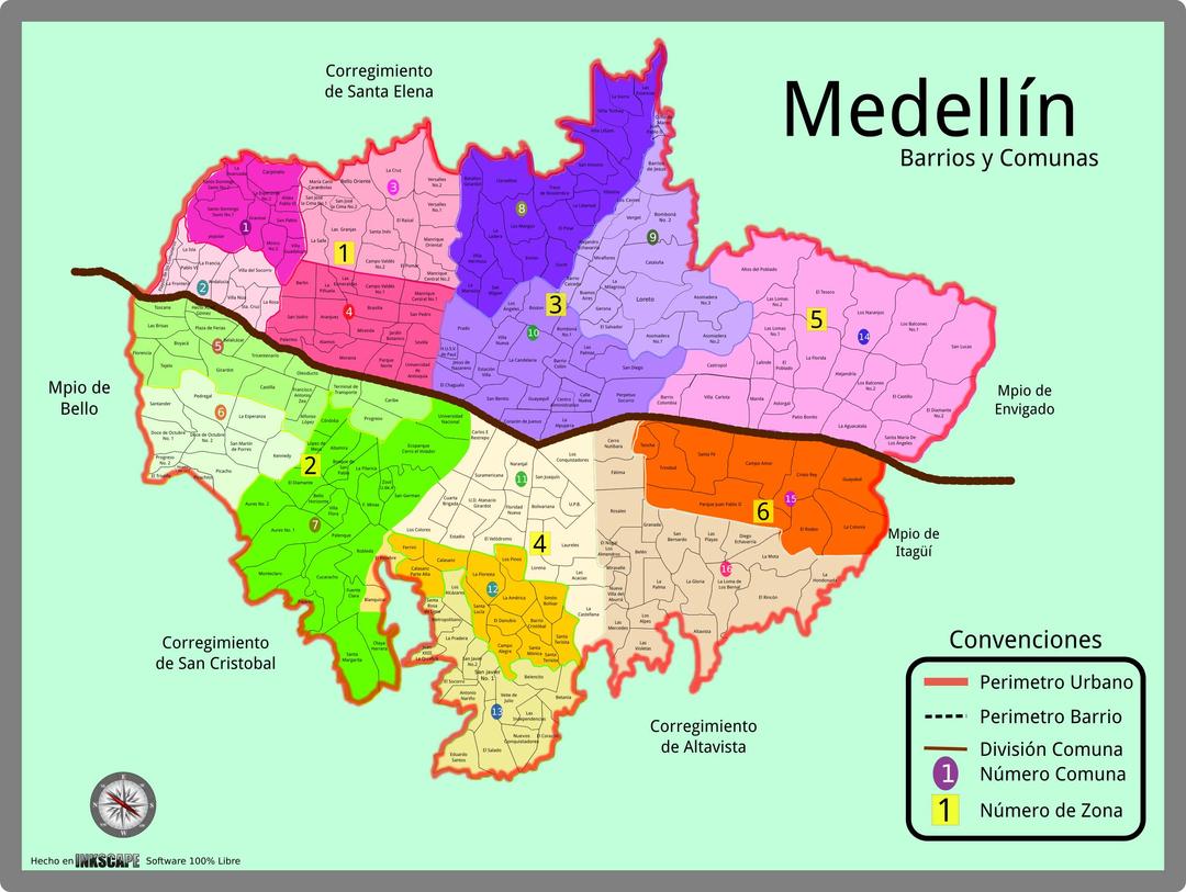 Mapa de Medellín con barrios, comunas y zonas png transparent