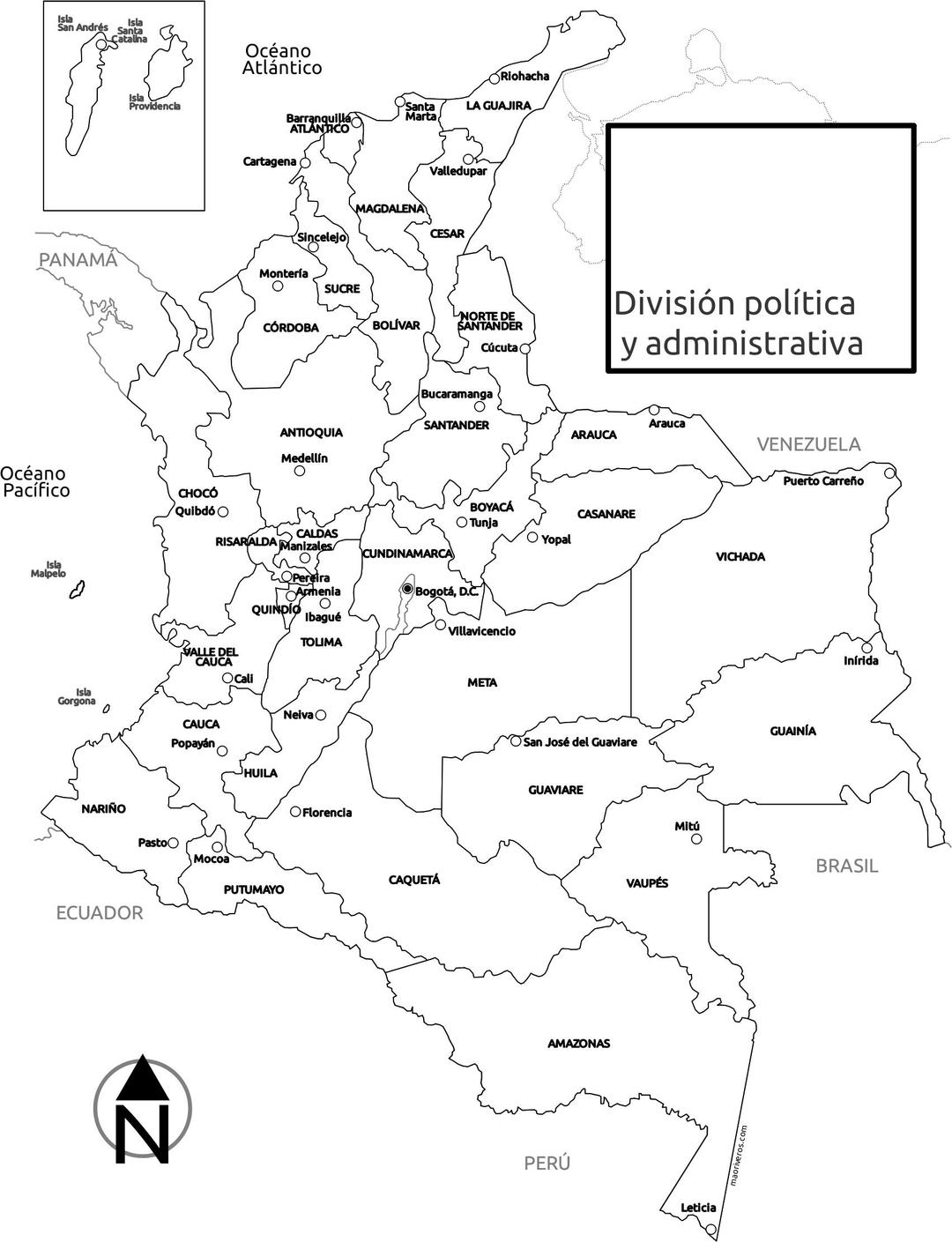 Mapa fÃ­sico de Colombia png transparent