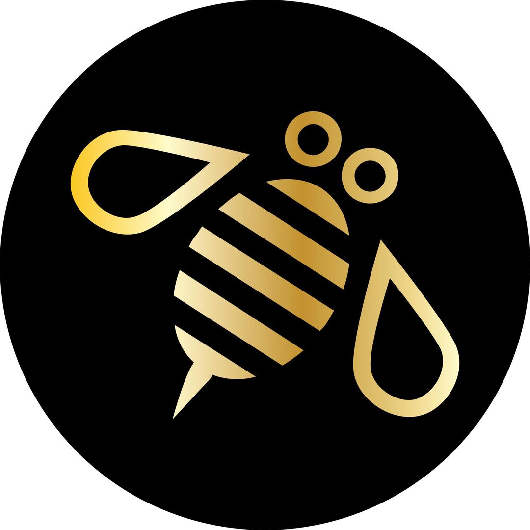 Minimal Bee or Bumblebee in Gold on a Black Circle png transparent