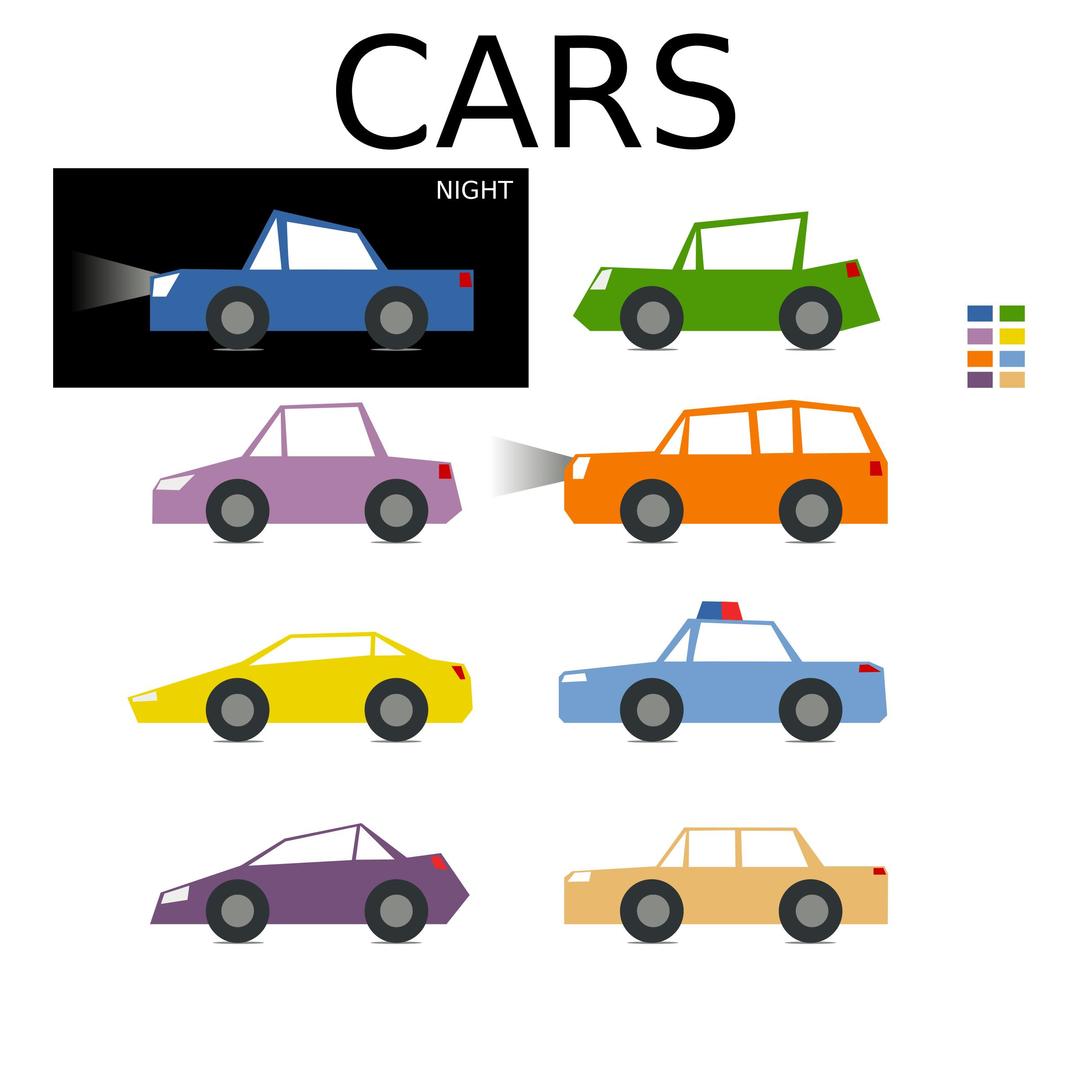 Minimal colored car collection for games png transparent