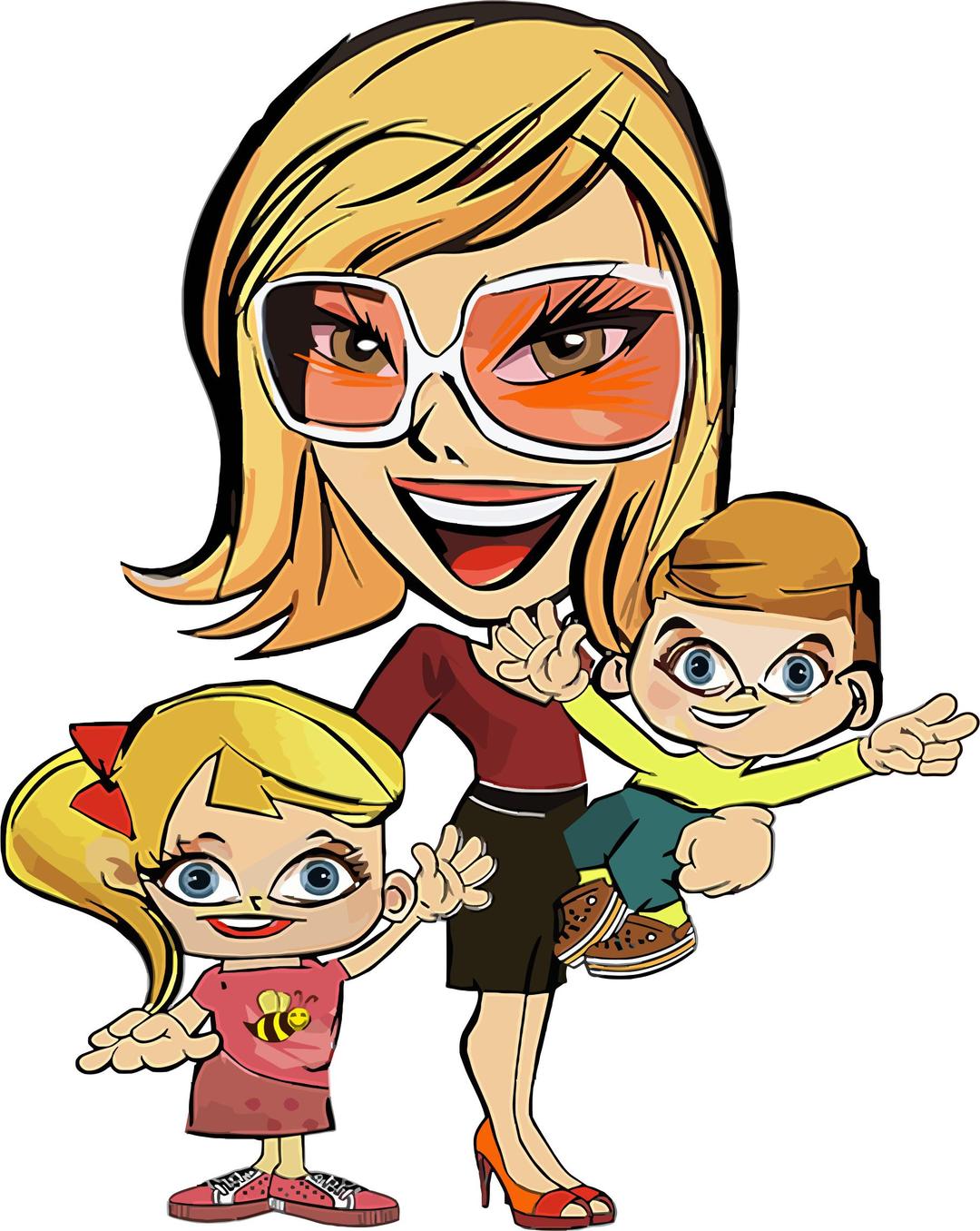 Mom And Two Kids Caricature png transparent