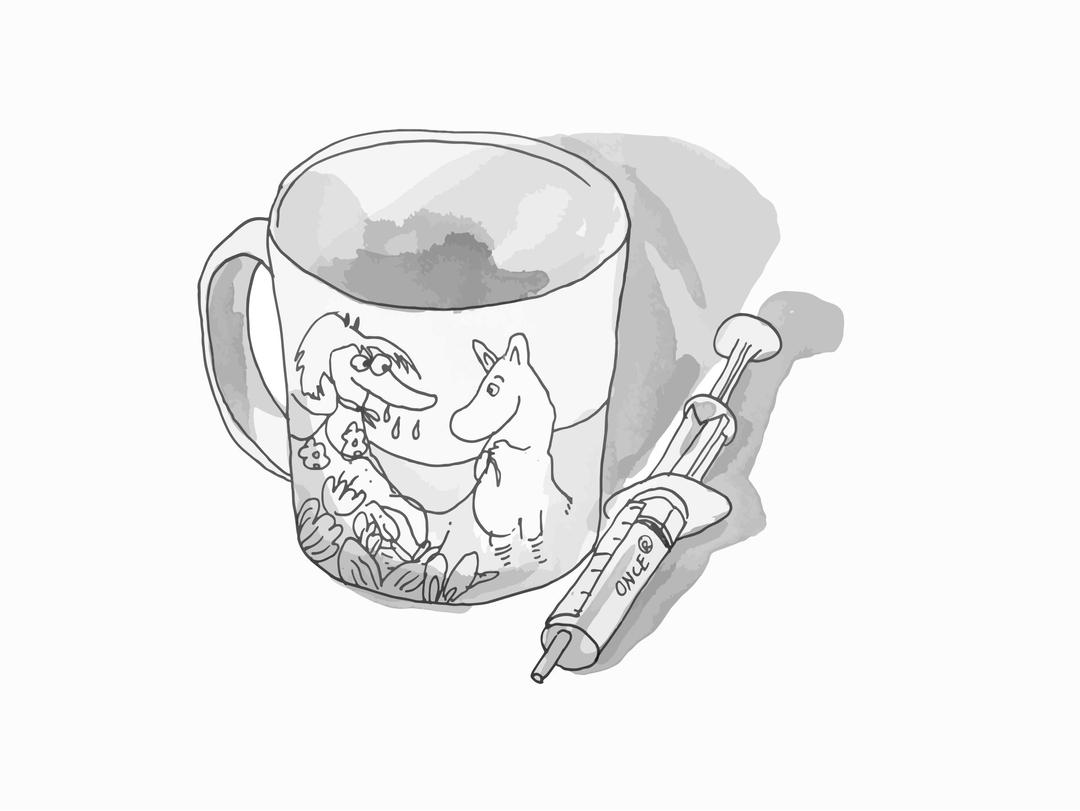 Moomin character cup and a syringe png transparent