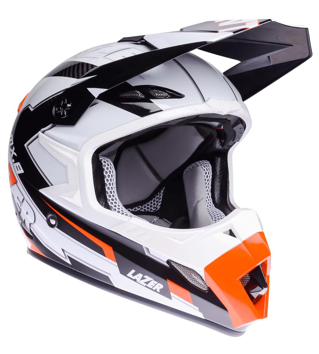 Motorcycle Helmet Lazer MX8 Geotech PC Black Carbon White Orange png transparent