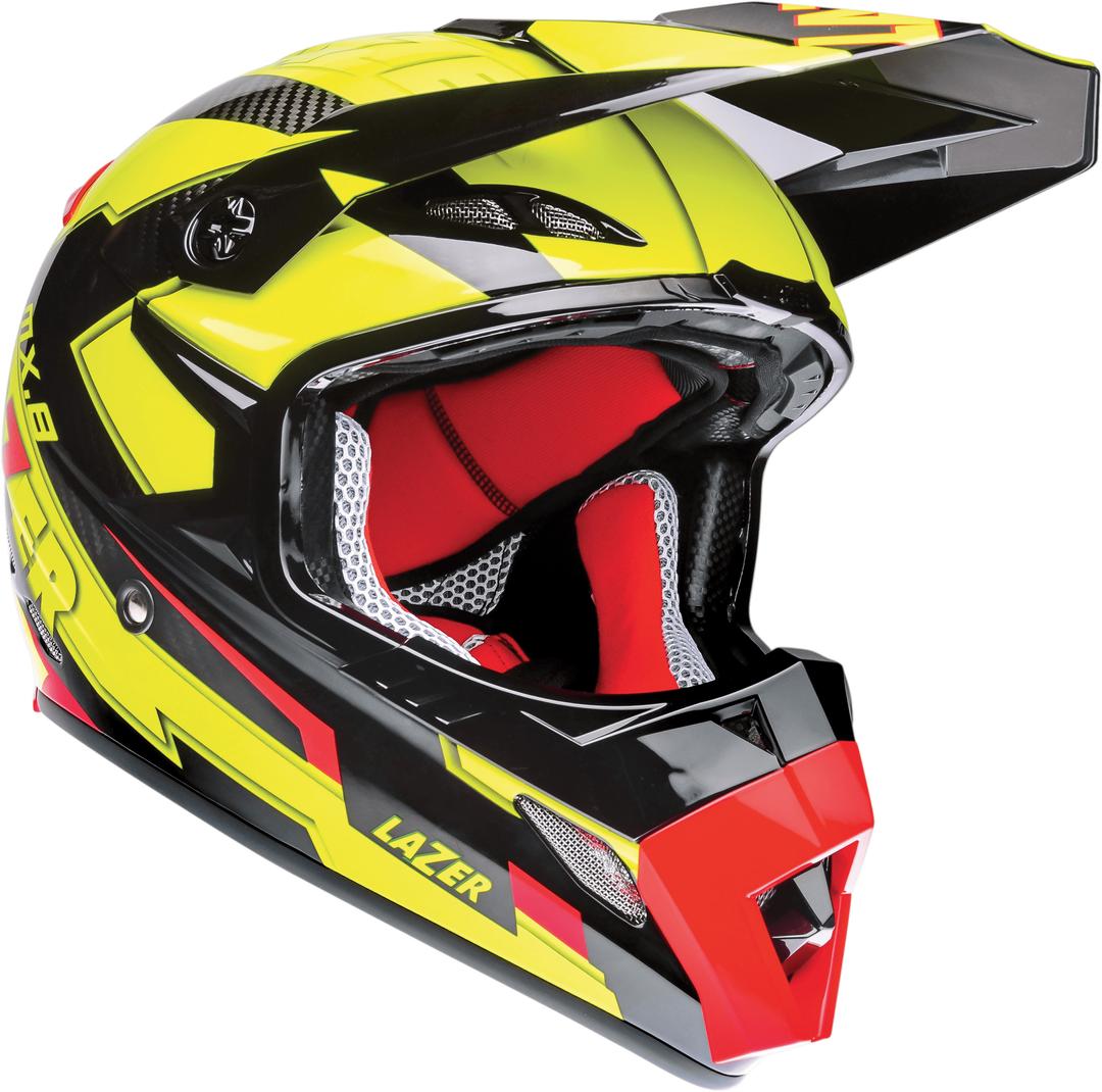 Motorcycle Helmet Lazer MX8 Geotech PC Black Carbon Yellow Fluo Red png transparent