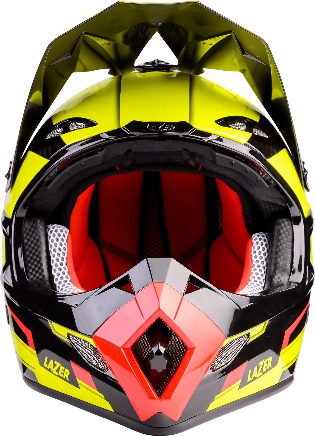 Motorcycle Helmet Lazer MX8 Geotech Pure Carbon Yellow Black Red Front png transparent