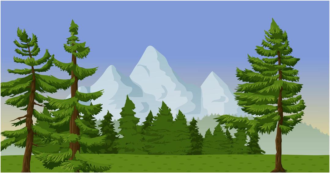 Mountain scene with pine trees png transparent