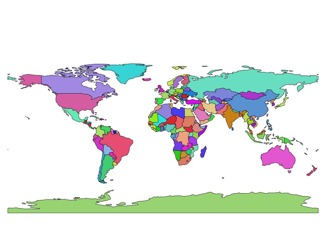 Multi-color simple world map png transparent