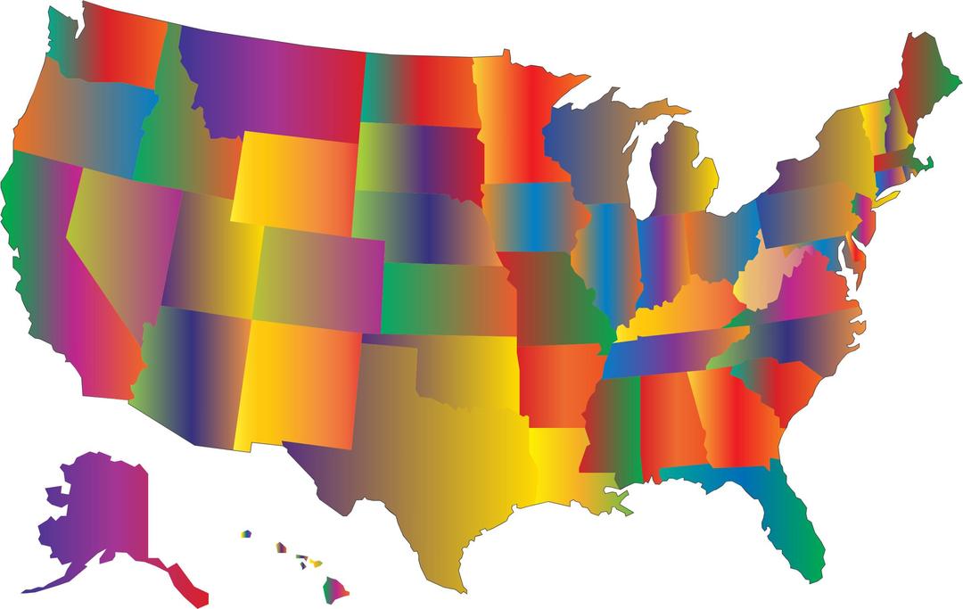 MultiColored Blended United States Map png transparent