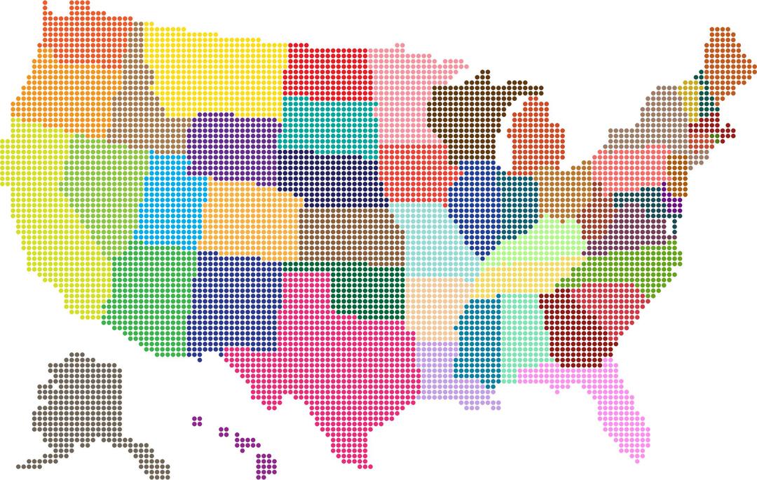 Multicolored United States Map Dots png transparent