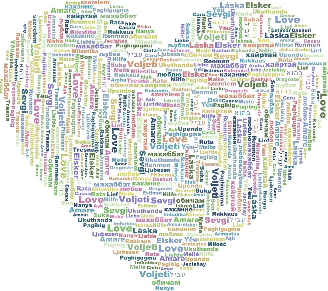 Multilingual Love Heart Word Cloud png transparent