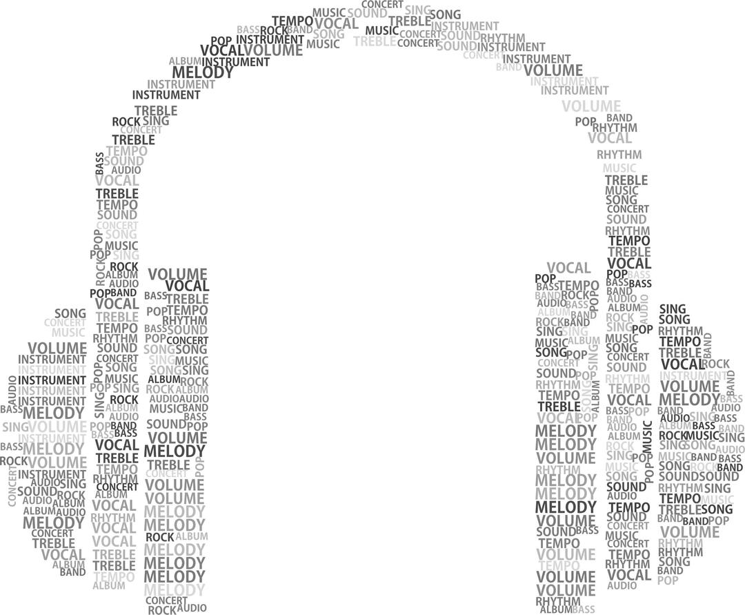 Music Headphones Word Cloud Grayscale png transparent