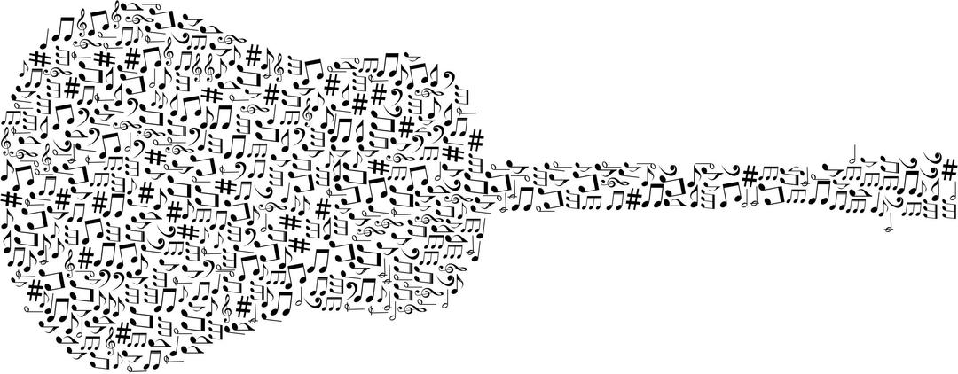 Musical Notes Old Fashioned Guitar Black png transparent