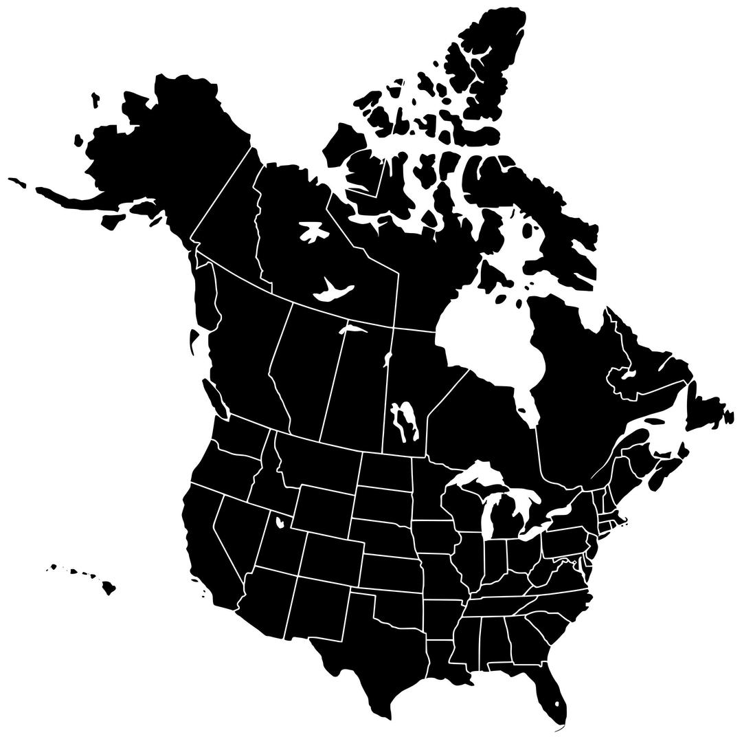 North America with states and provinces png transparent